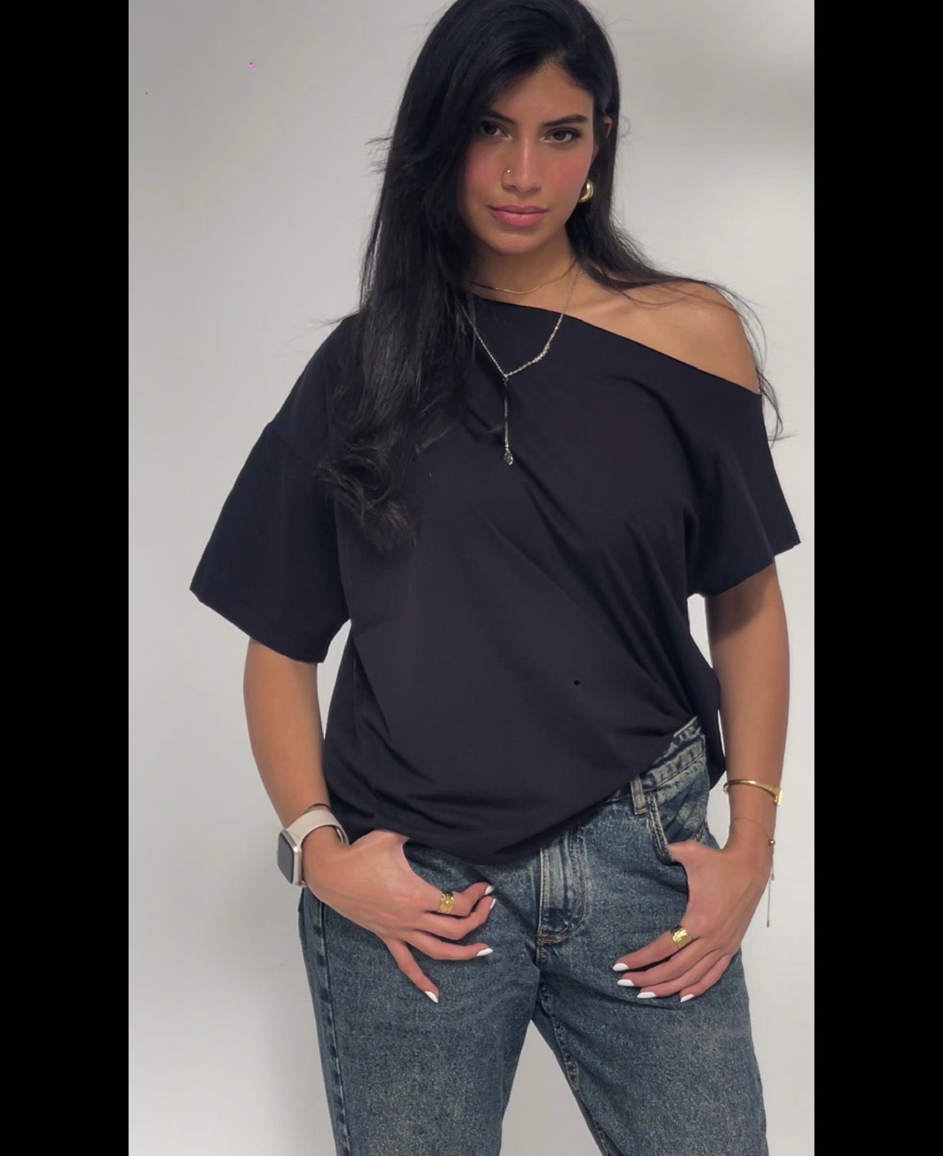 Asia offshoulder black shirt