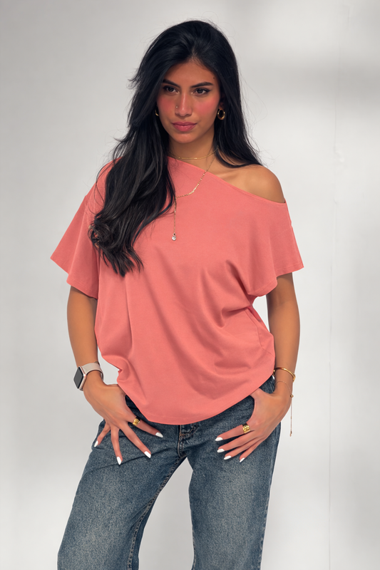 Baby pink off- shoulder shirt