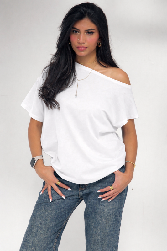 Asia white off shoulder shirt